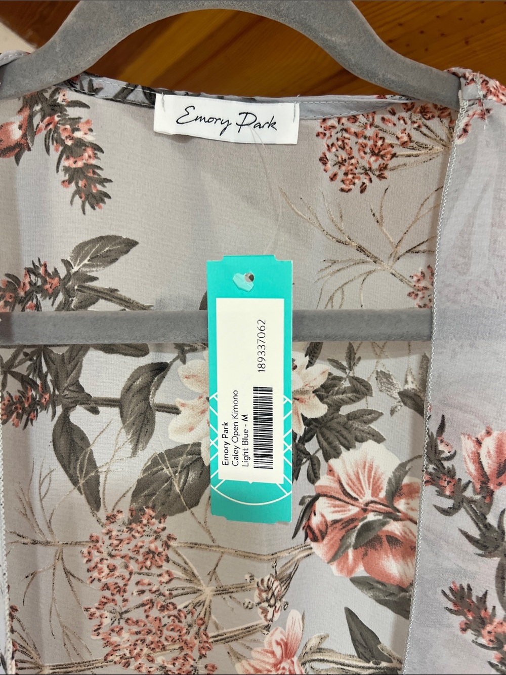 emory park Sheer Floral Kimono - Light Gray & Pink - Picture 2 of 6